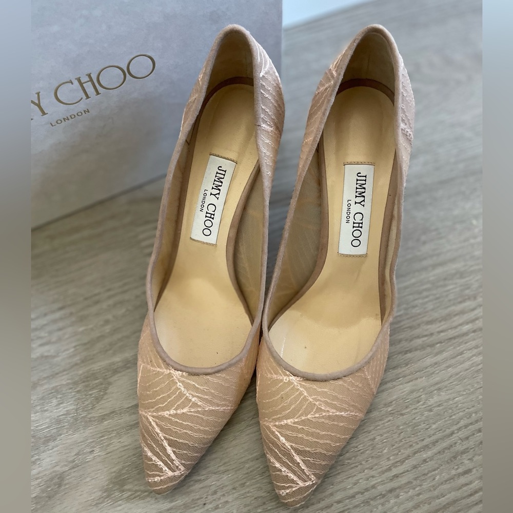 Jimmy Choo Heels, Lace Mauve Pink, Size 39
